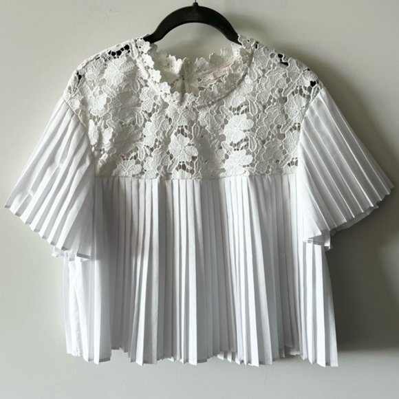 Zara Pleated Lace Top Blouse Babydoll Semi Cropped B - Picture 2 of 13